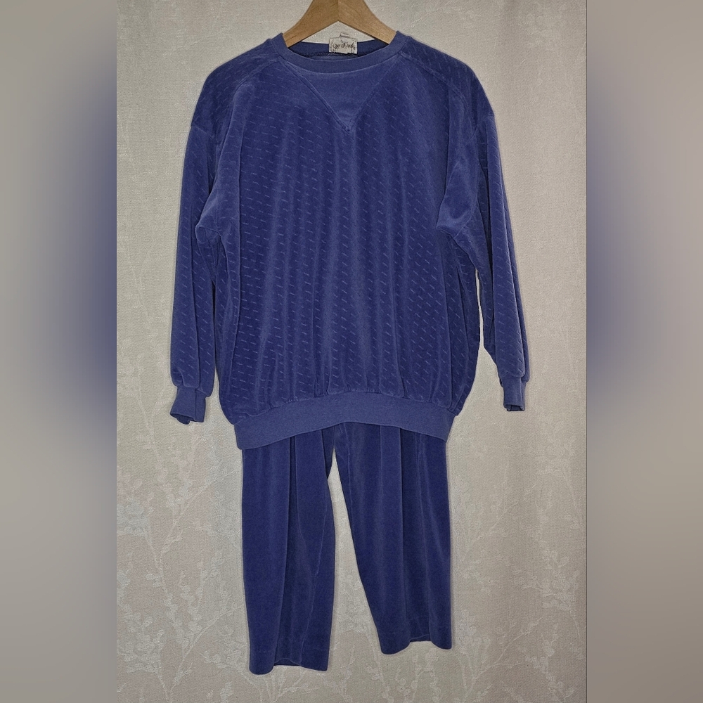 Vintage Golden Girls Blue Velour Neiman Marcus Crew Top Tracksuit.